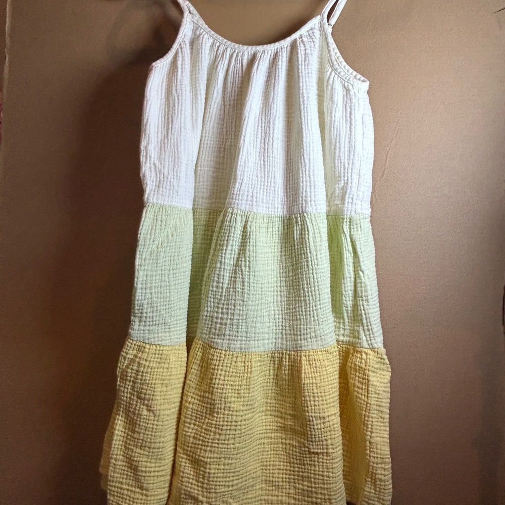 SCOOP‎ Tiered Gauze Midi Dress White Light Green Yellow Spaghetti Strap M 8 10